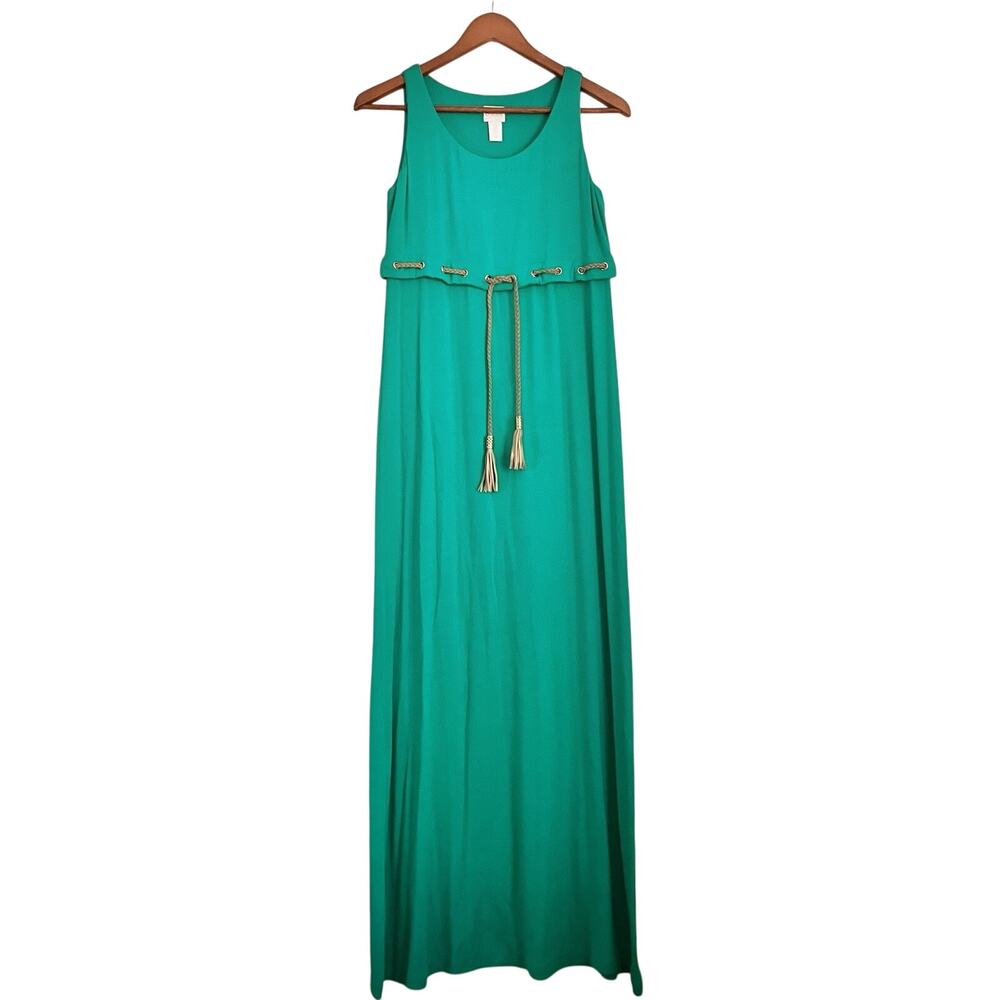 Chicos Maxi Dress Jersey Knit Stretch Belted Tank Long Sundress SZ 0 - XS 4-6